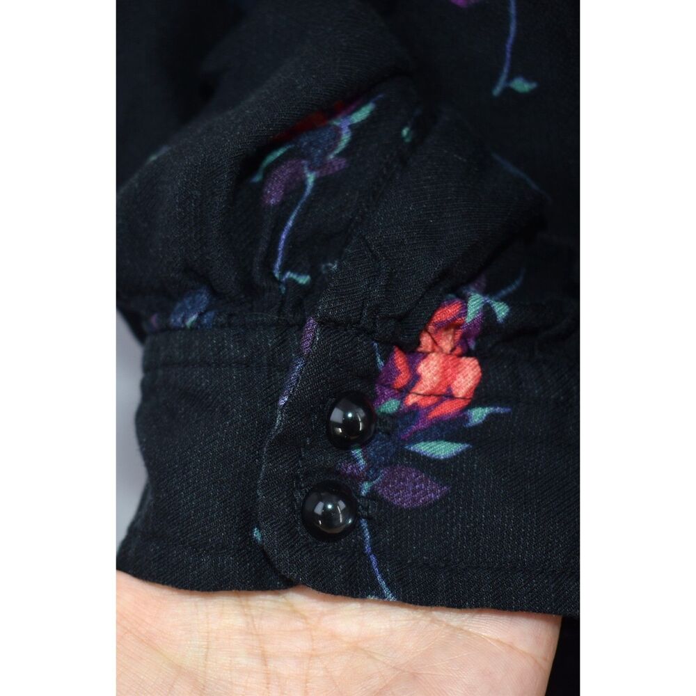 Maeve Anthropologie Gardenia Boat Neck Top Black Multi Color Floral Large - Picture 3 of 9